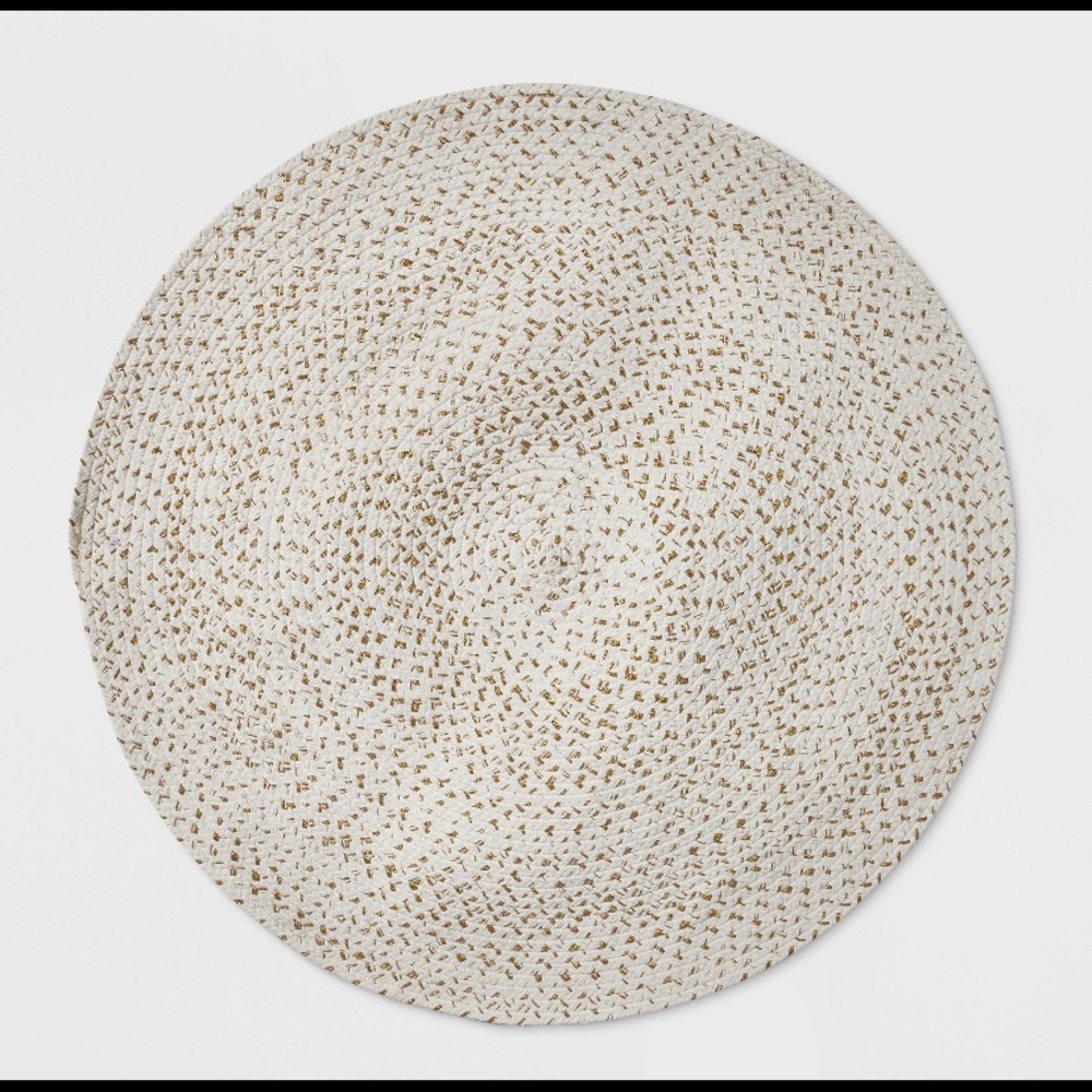 3’ PILLOWFORT Braided Round Rug White and Gold